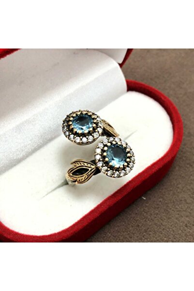 Midyat Nurtaş Gümüş Akuamarin Taşlı 925 Ayar Otantik Gümüş Yüzük