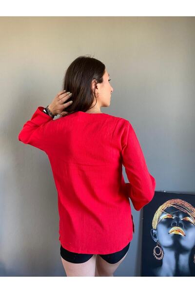 Esvap Butik Long Sleeve Blouse Şile Bezi Front Embroidered