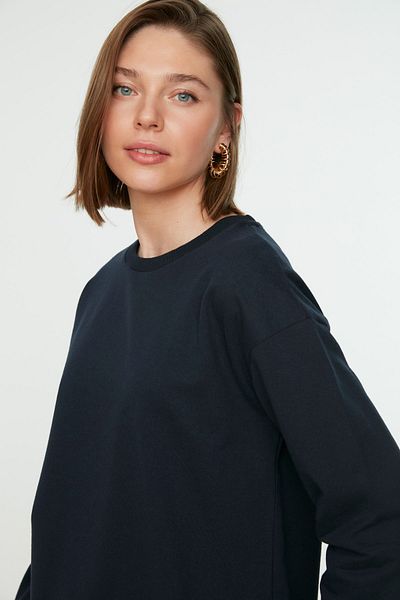 Trendyol Modest Sweatshirt - Navy blue - Relaxed fit
