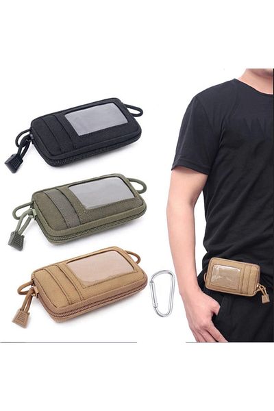 Kemer Dünyası Tactical Style Waterproof Fabric Khaki Waist Bag Wallet with Card Compartment Attachable to Belt