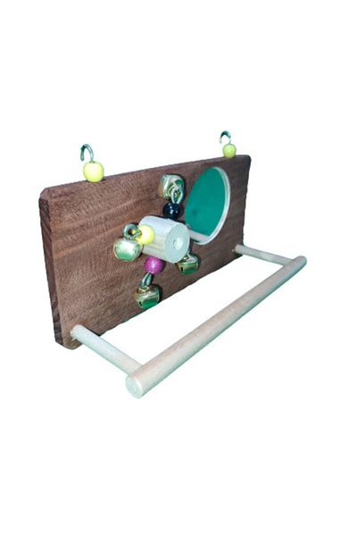 Wooden Bird Wheel And Mirrored Side Wire Perch (BROWN COLOR)