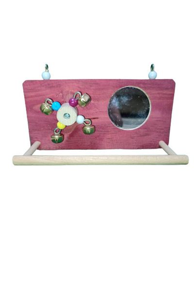 Wooden Bird Wheel And Mirrored Side Wire Perch (RED COLOR)
