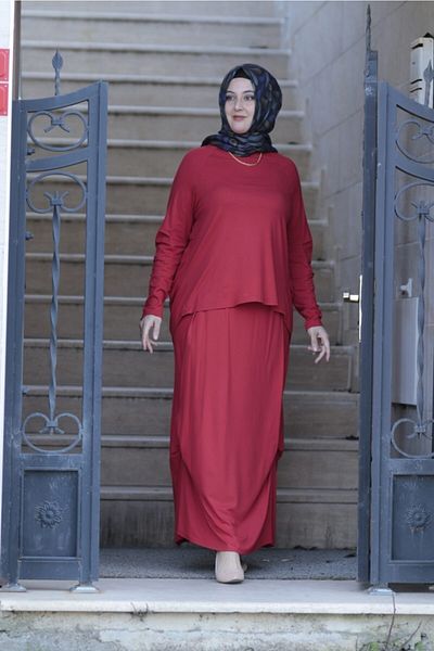 Zey&Ka Butik Plus Size Asymmetrical Shalwar Look Combed Cotton Skirt Blouse Double Set