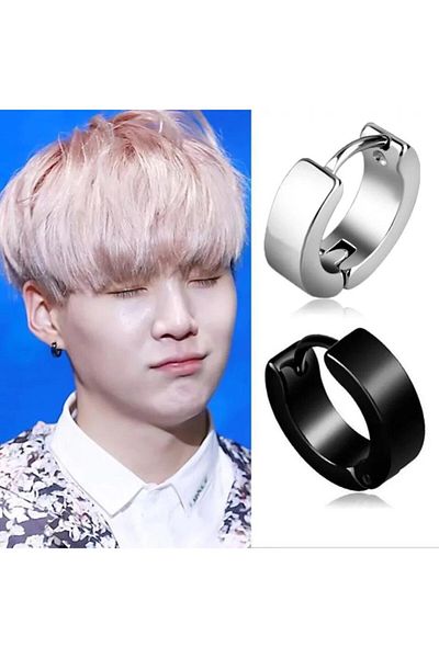 Jaida Moda Unisex Steel Black And Silver Hoop Earrings