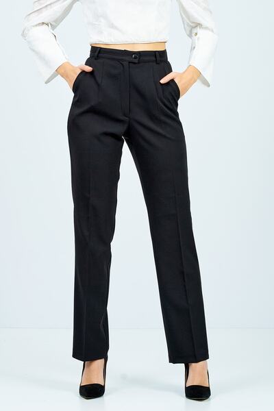 Moda Tuğram Kadın Siyah Klasik Yüksek Bel Kumaş Pantolon