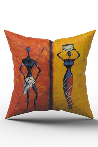 SasoHome Husă de pernă decorativă cu design modern, 4 bucăți, cu figuri etnice africane (țesătură de catifea de calitate superioară)