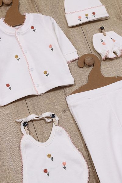 Bebbemini Baby Girl Hospital Discharge Newborn Luxury Rose Embroidered 100% Cotton Bodysuit Set 5 Pieces Baby Gift