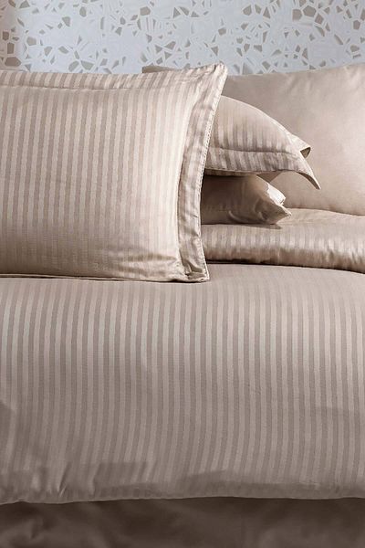Hobby Striped Satin Double Jacquard Duvet Cover Set Beige
