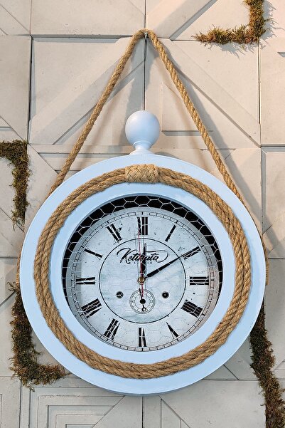 Evahome Saatiko Halatlı Ahşap Duvar Saati Mavi