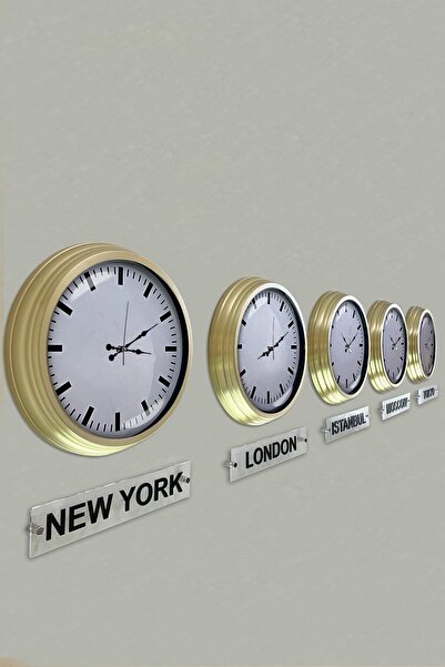 Platin Saat 40 cm Solid Brass Metal White Dial 5 Piece Set Hotel World Clock ...
