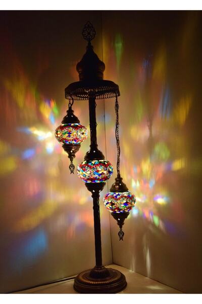 karlıkturistik Mozaik Lambader,otantik Lambası,dekoratif Köşe Lambası 3 Lü Mo...
