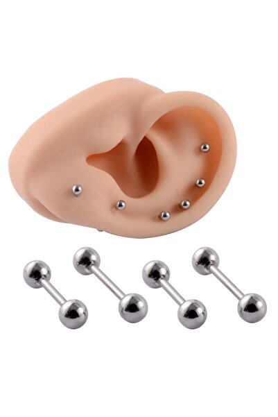 Jaida Moda Unisex Gri Cerrahi Çelik Çift Top Uçlu 4lü Set Piercing