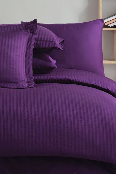 Hobby Striped Satin Double Jacquard Duvet Cover Set - Purple