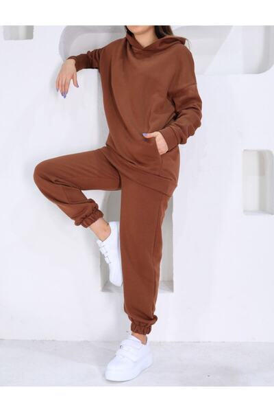 Sparrow Laurel Brown Oversized Double Jogger Tracksuit Set with Hidden Pocket...