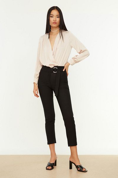 Trendyol Collection Black Belted Cigarette Woven Fabric Trousers Twoaw20Pl0600