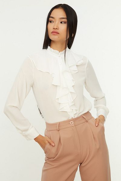Trendyol Collection Екрю тканий гомлек з оборкою, детальна регулярна форма TWOSS20GO0036