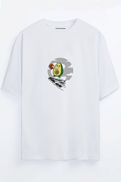 Harmandar Μπλουζάκι με στάμπα Avocado King Unisex Λευκό Oversize