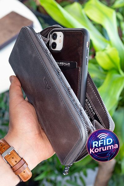 Garbalia Unisex Γκρι Murphy Crazy Δερμάτινο μαγνητικό πορτοφόλι με θήκη τηλεφώνου