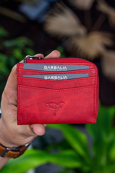 Garbalia Unisex Red Zippered Mini Card Holder Wallet