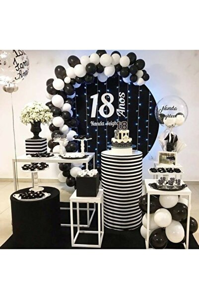 BEST PARTİ DOĞUM GÜNÜ PARTİ SÜSLERİ 70 Adet Siyah Beyaz Balon Konsept Balon v...