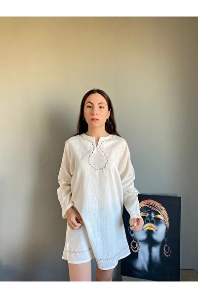 Esvap Butik Long Sleeve Tunic Şile Cloth with Embroidery on the Front