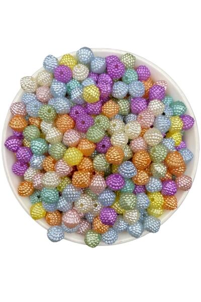 Hedef Bijuteri 25gr Karışık Pastel Renkli 10mm Tek Parça Pramit Böğürtlen Boncuk, Takı Boncuğu (25gr,~55adet)