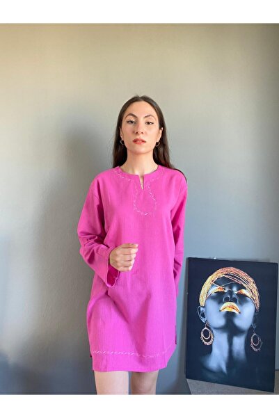 Esvap Butik Uzun Kollu Tunik Şile Bezi Önü Nakışlı