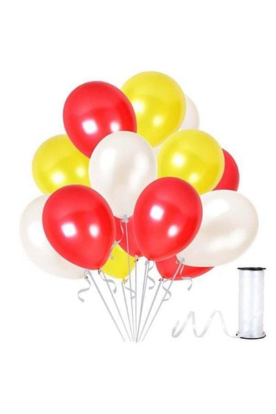BEST PARTİ DOĞUM GÜNÜ PARTİ SÜSLERİ Yellow - Red - White Metallic Balloon 50 Pieces + 5 Mt Balloon Chain