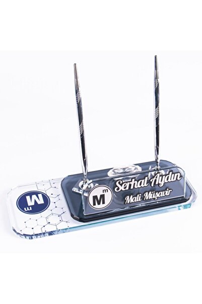 Ofistike Mali Müşavire Özel Isimlik, Gümüş Renk Kabartma Ofis Masa Isimliği