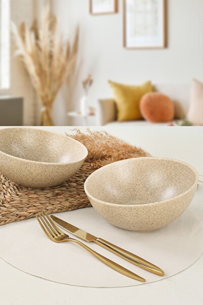 Keramika Artistik Mat Krem Inclaned Kase 18 Cm 2 Adet