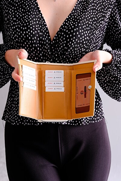 Just Polo Kubrabutik Women &Apos; S Vegan Wallet - Cream, 8 Cards, 1 Id Compartment, Snaps and Zipper Closure