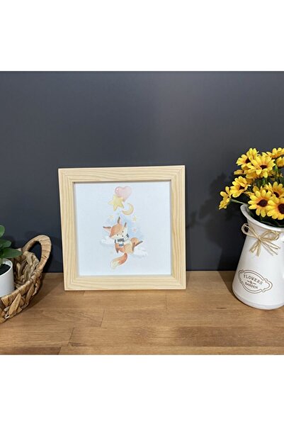TrendTablom Sevimli Tilki Çocuk Odası Duvar Tablosu Ahşap Çerçeveli Pano