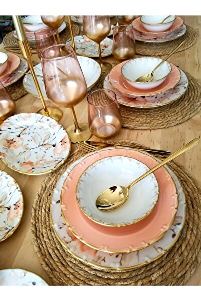 CASA DE BELLA Çiçek Desenli 58 Parça 12 Kişilik Porselen Yemek Takımı