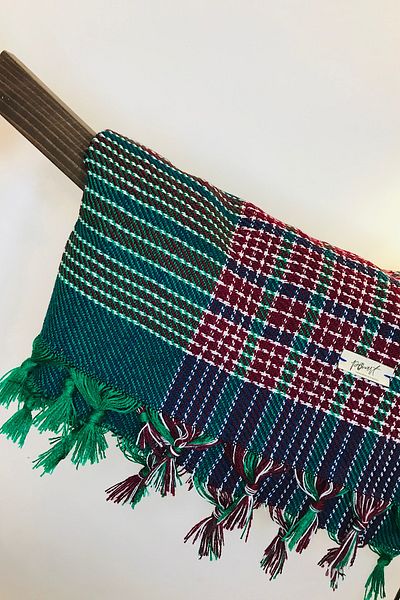 Pinart Copy - Hand-Woven Winter Wool Shawl Green-Navy Blue Base 130*130cm Shmn0184