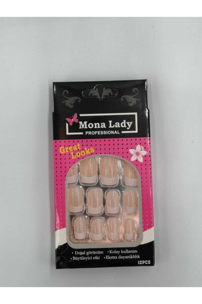 Mona Lady 12'li Kemik Frenc Badem Takma Tırnak Yapıştırıcı -kısa-121-3