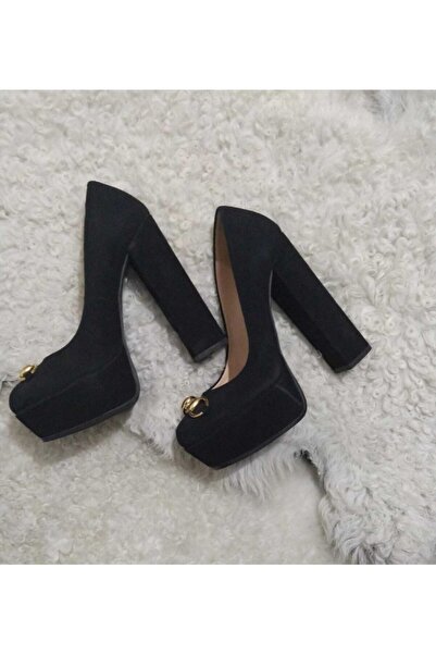 Vario Kalın Topuklu Siyah Süet Ayakkabı