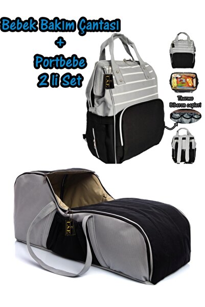 USF Portbebe Ana Kucağı Puset Bebek Taşıma Anne Bebek Bakım Çantası - 2 Li Set
