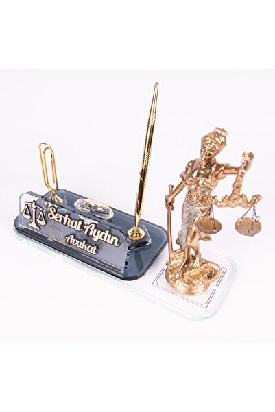 Ofistike Avukata Özel Isimlik Themis Heykelli Imza Tasarımlı Masa Isimliği Avukat Hakim Savcı Hediyesi