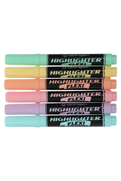 CENTROPEN Flexi Highlighter Esnek Uçlu Fosforlu Kalem Seti 6'lı Pastel Renkler
