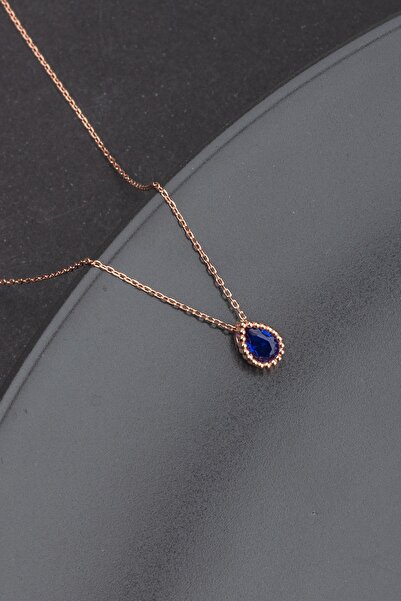 Miavi Silver 925 Ayar Gümüş Safir Taşlı Damla Kolye