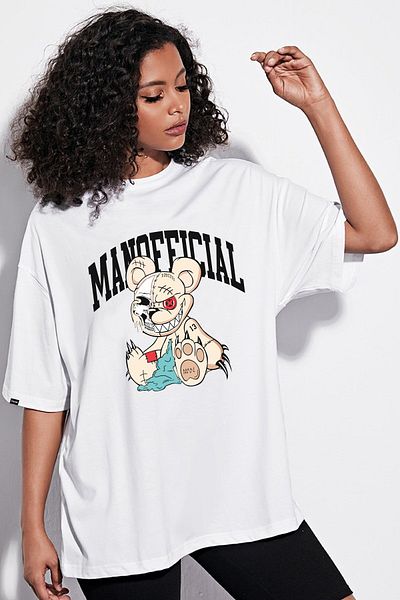 DEEPSENCE Women's Oversize T-shirt Manofficial Print White