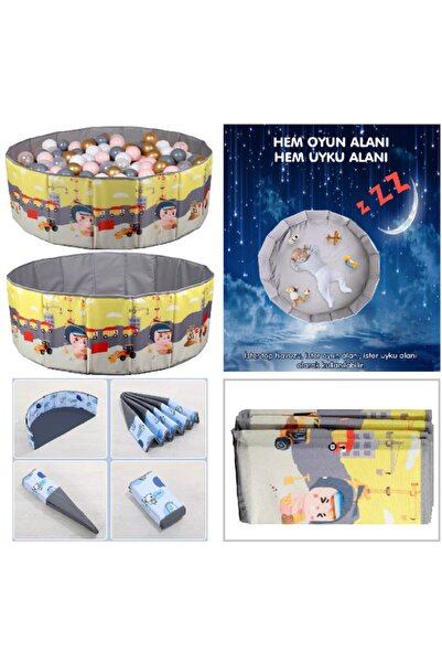 baby marine Katlanır Aktivite Ve Top Havuzu - 150 Top Hediye/5 Renk - Desenli...