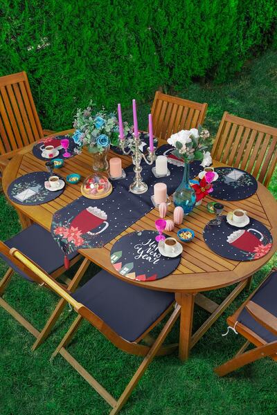 Realhomes Lacivert Zeminli Happy New Year Temalı Supla Runer Seti