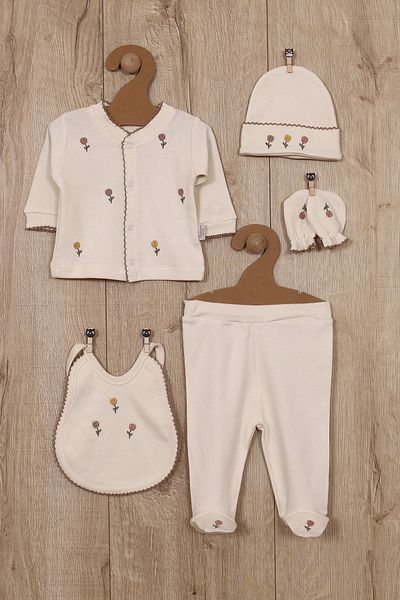 Bebbemini Baby Girl Hospital Discharge Newborn Luxury Rose Embroidered 100% Cotton Bodysuit Set 5 Pieces Baby Gift