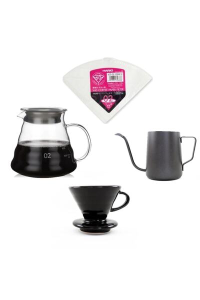 Hario Cafeavm V60 Pour Over Kahve Demleme Seti 4'lü Siyah
