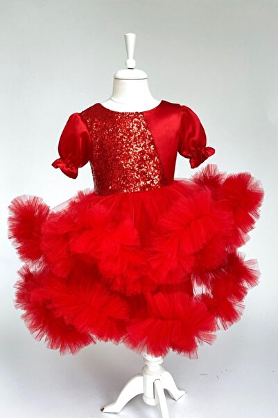 zühre balaban Kız Çocuk Kırmızı Payetli Tütü Elbise