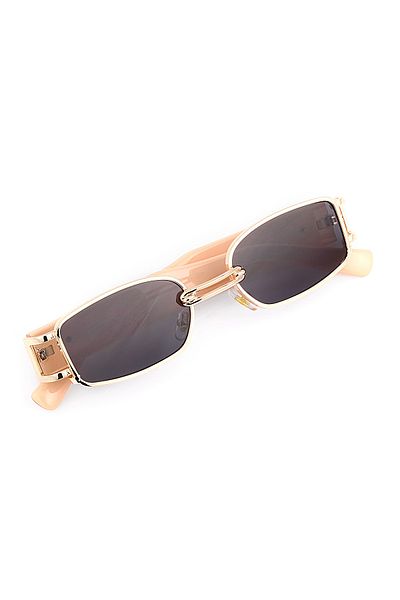 Angel Eyes Unisex Black Matte Glass Gold Frame Bone Cream Handle Sunglasses