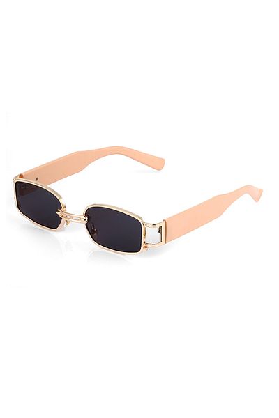 Angel Eyes Unisex Black Matte Glass Gold Frame Bone Cream Handle Sunglasses