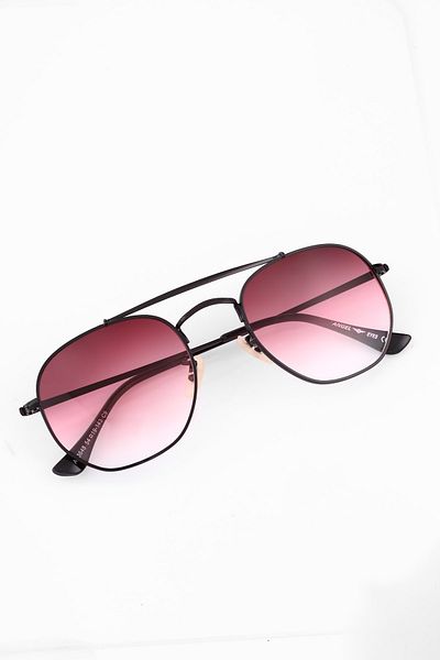 Angel Eyes Unisex Red Gradient Glass Geometric Black Metal Frame Sunglasses