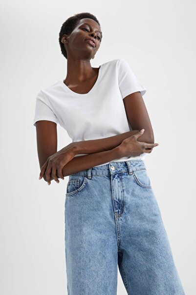 DeFacto Μπλουζάκι με κοντό μανίκι με λεπτή εφαρμογή με V λαιμόκοψη